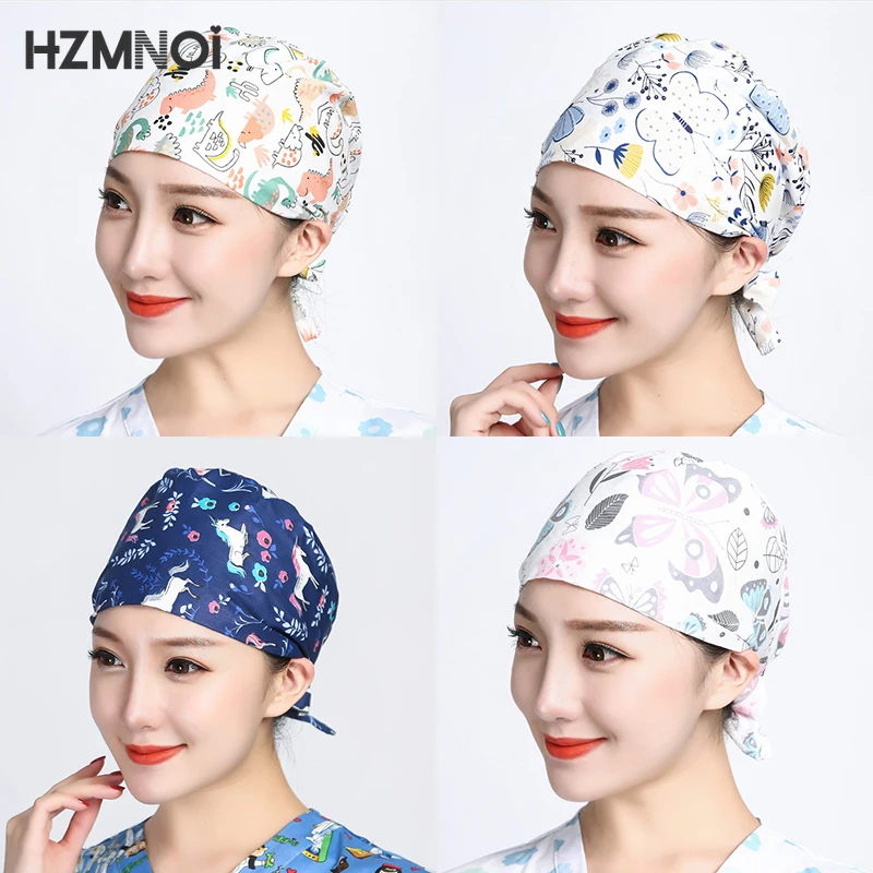 

2021 Cute Modern Printed Nurse Cap Doctor Surgery Cap Surgeon Cap Ladies Operating Room Hat Beauty Salon Dentist Work Cap