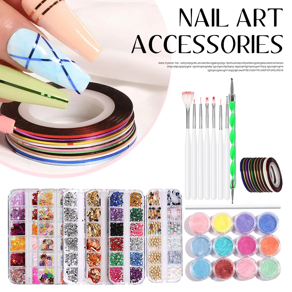 

Nail Art Kit with Dotting Painting Pen Nail Rhinestones Acrylic Powder Nail Striping Tape Manicure Tool Set Manicure set
