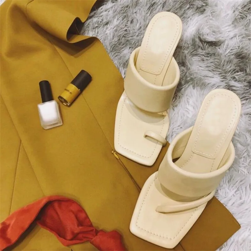 

NEW Sexy Women flip flops 2021 Summer High Quality Elegant square toe Dress Shoes Slides Ladies Outdoor Sandal Shoes