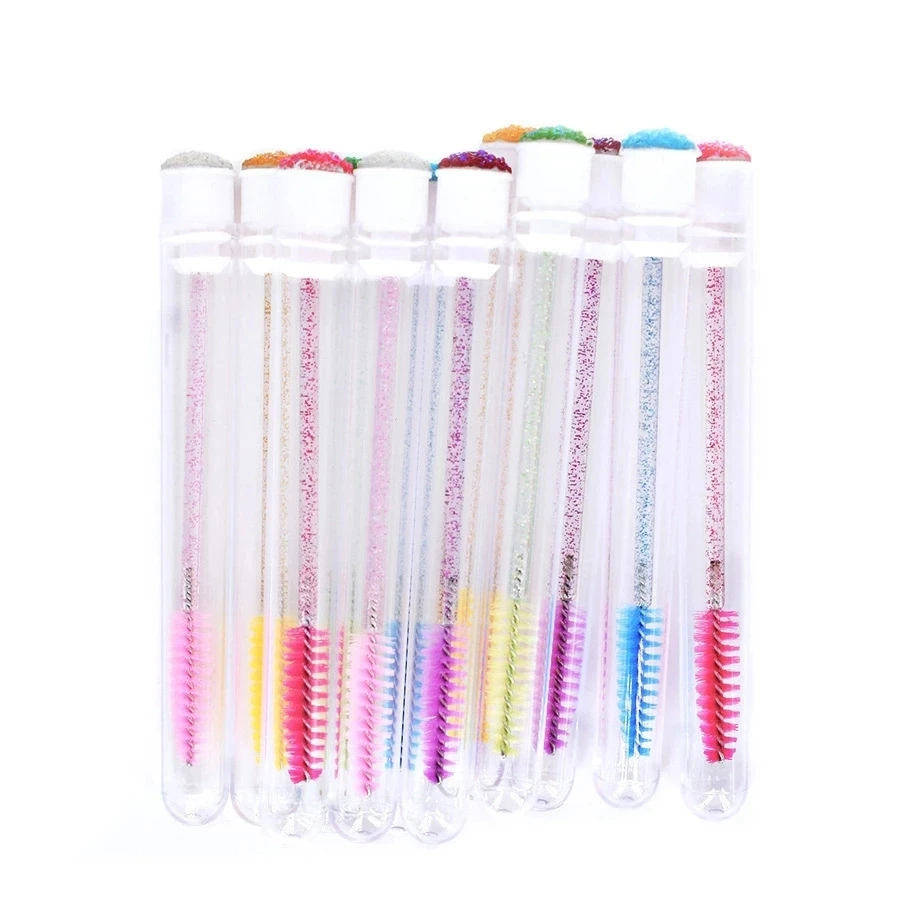 

10PC Disposable Eyebrow Eyelash Extension Brush Separate Tube Design Charming Diamond Bottom Mascara Stick Applicator Lash Brush