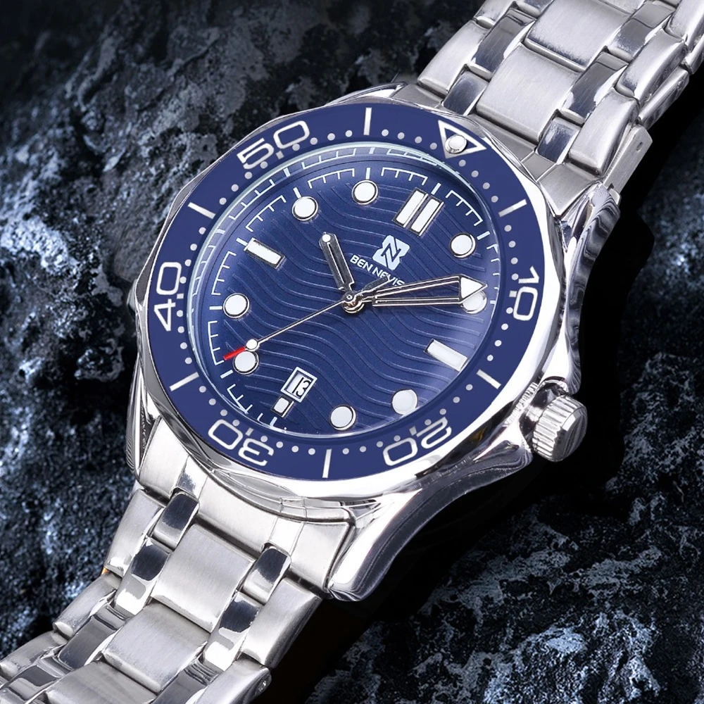 

2021 New Mens Watches Business Waterproof Dive Watch For Men Full Stainless Steel Automatic Date Seiko Male Clocks Dropshipping