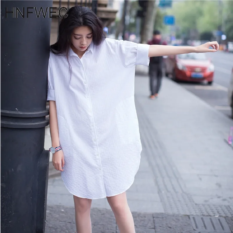 

2022 New Spring Summer Lapel Single Breasted Simple Long Shirt Women Korea Temperament Minimalism oversized Tops V288