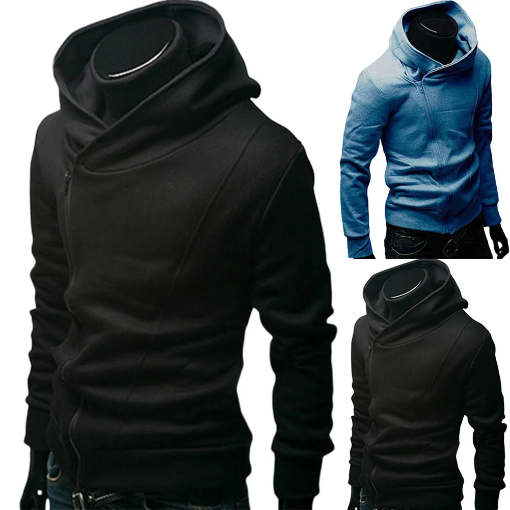 

Men Stylish Solid Color Long Sleeve Diagonal Zipper Cotton Sports Hoodie Coat Casual Tracksuit