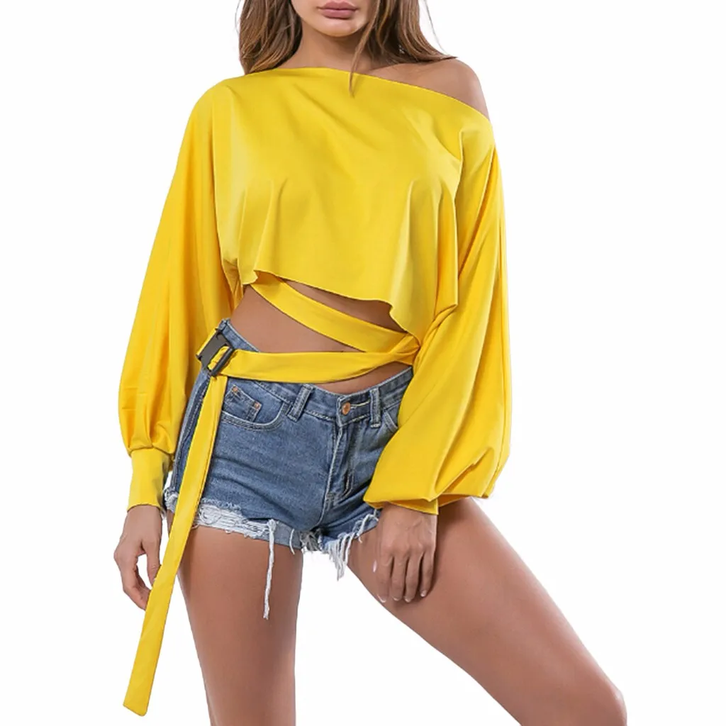 Сексуальная женская футболка осенние однотонные Топы с длинным рукавом