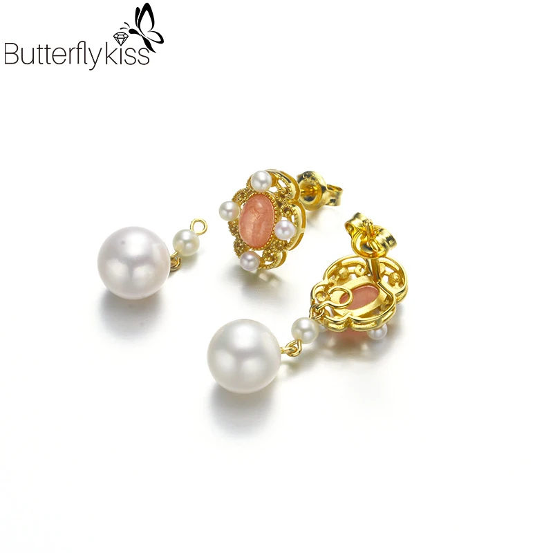 

BK Pearl Stud Earrings For Women Girl Natural Gem Wedding Engagement Anniversary Fine Jewelry Detachable Unusual Earrings