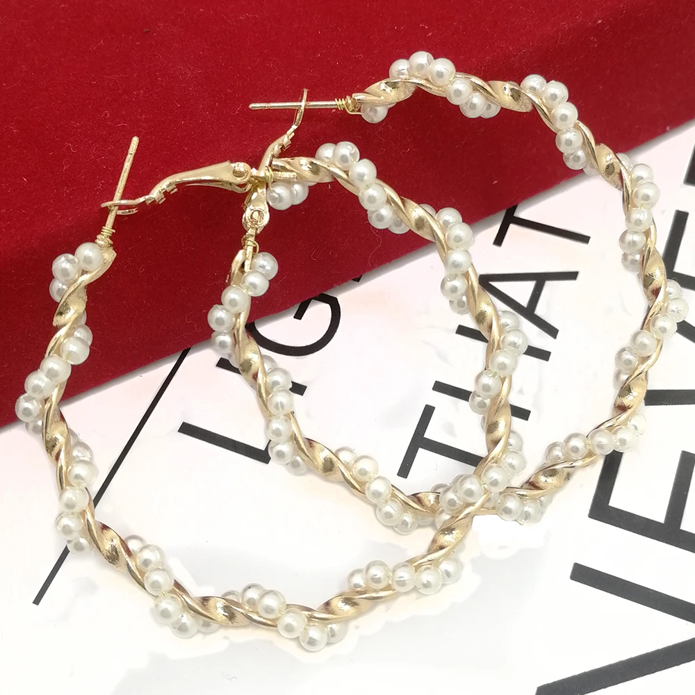 Новые жемчужные серьги-кольца для женщин Преувеличенные большие круглые серьги