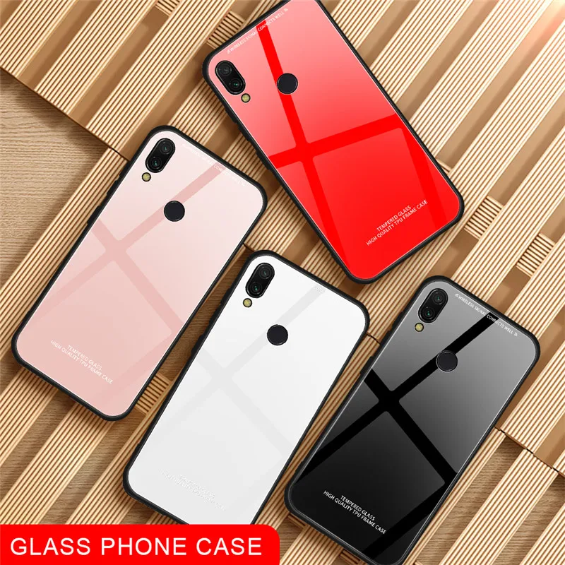 Tempered Glass Case For Xiaomi Redmi Note 7 5 6 K20 Pro 7A Luxury Phone Cover Mi 9 SE Coque | Мобильные телефоны и