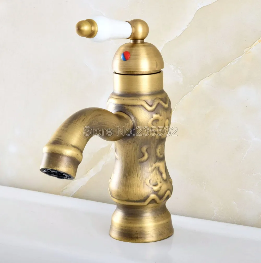 

Antique Brass Bathroom Faucet Basin Sink Faucets Single Handle/Hole Hot and Cold Water Mixer Taps Lsf820
