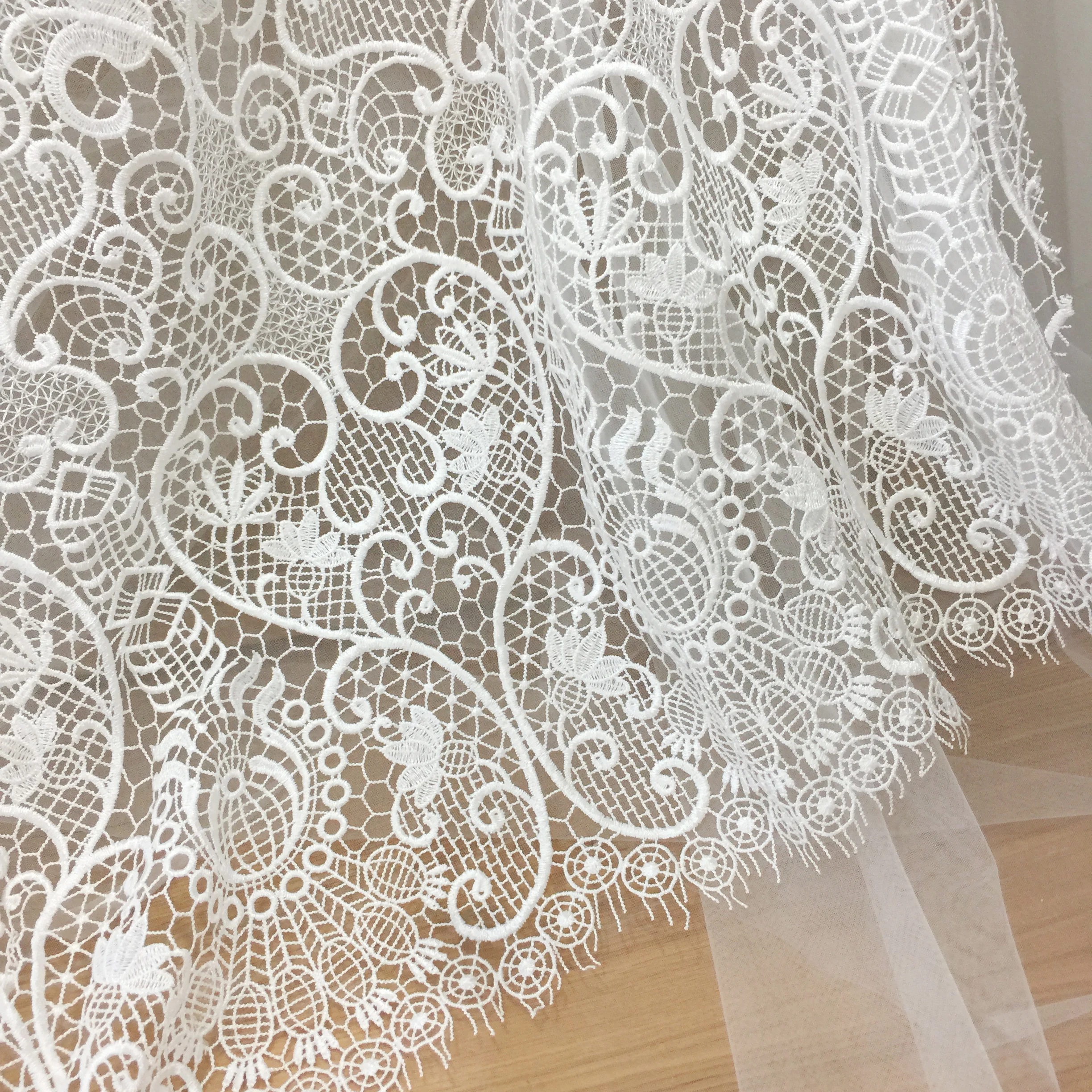 

1 yard 130cm wide eyelash scalloped venice embroidery lace fabric in off white for prom dress wedding gown haute couture fabric