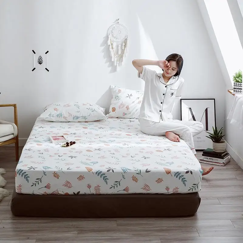 

2019 New Product 1pcs 100% Cotton Printing bed mattress set with four corners and elastic band sheets