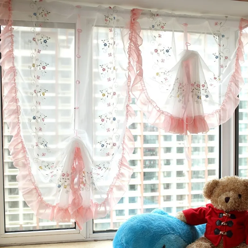 

Free shipping Pink love garden flounces Bay Window yarn balloon curtain sector roman blinds Living room bedroom 85*115/175/250cm