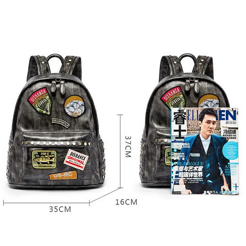 

DAEYOTEN New Badge School Bag Men's Backpack Casual Rivets Women's Backpacks Waterproof Travel Backpack Laptop Back Pack ZM0321