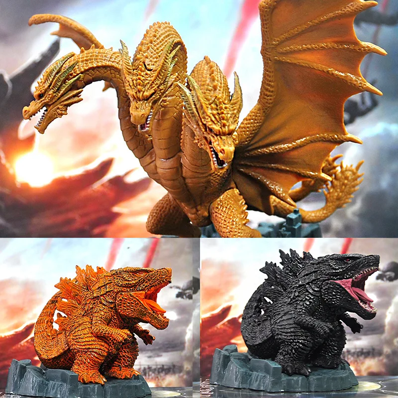 

Bandai Anime Figure Godzilla 2 Monster Repainted Edition Threeheaded Dragon Gidola PVC Model Ornaments Handmade Movable Doll Toy