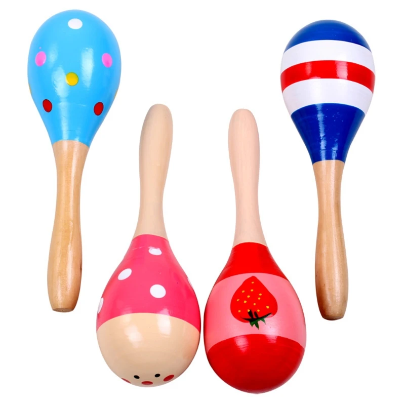

Baby Sensory Cognitive Development Educational Toy Cartoon Handle Sound Wooden Color Cartoon Sand Hammer GXMB