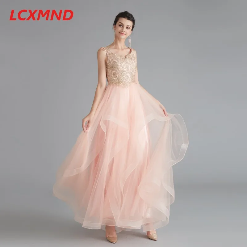 Розовый Камень вышитые бисером платья для выпускного вечера длинное Тюлевое