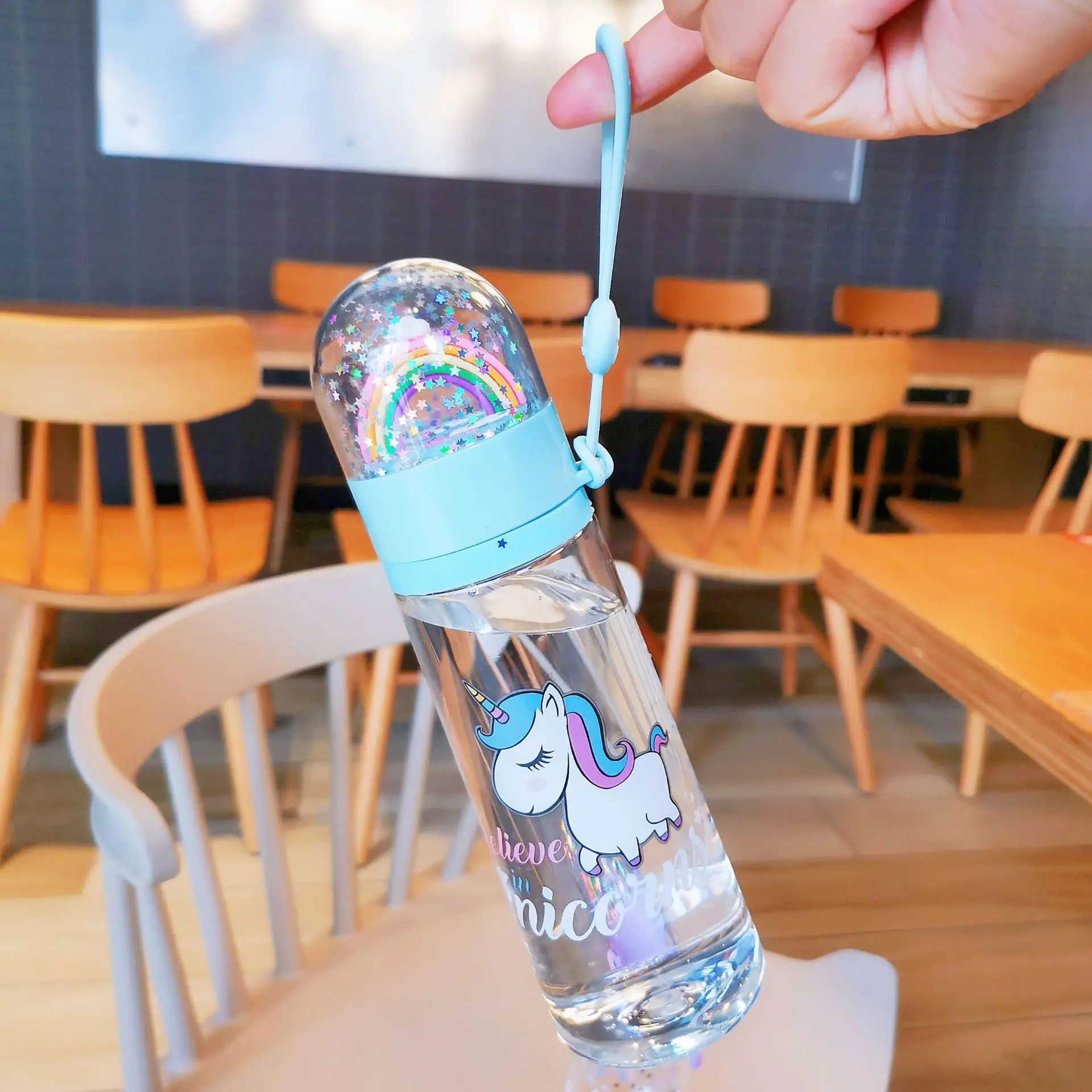 Water bottle cute unicorn creative micro landscape interesting design plastic water cup rainbow color girl portable | Дом и сад