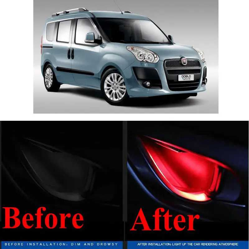 

4pc CF style stickers on cars interior inside door handle atmosphere lamp for Fiat DOBLO DUCATO Ulysse