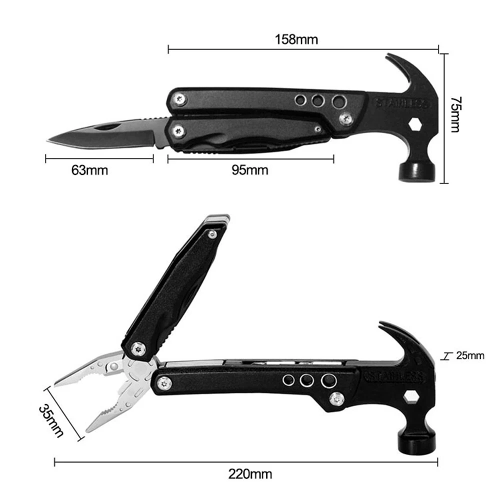 

Multifunctional Hammer Pliers Multitool Knife EDC Camping Climbing Survival Hammer Rescue Tool Glass Breaker Combination Tool