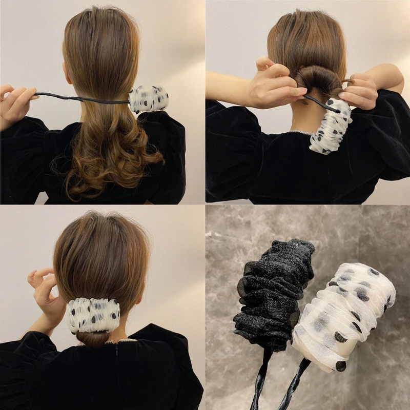 

Ruoshui Woman Yarn Bun Maker Tool Korean Style Hair Curls Women Hair Acceesories Ponytail Band Elastic Hairband Twist Headwear