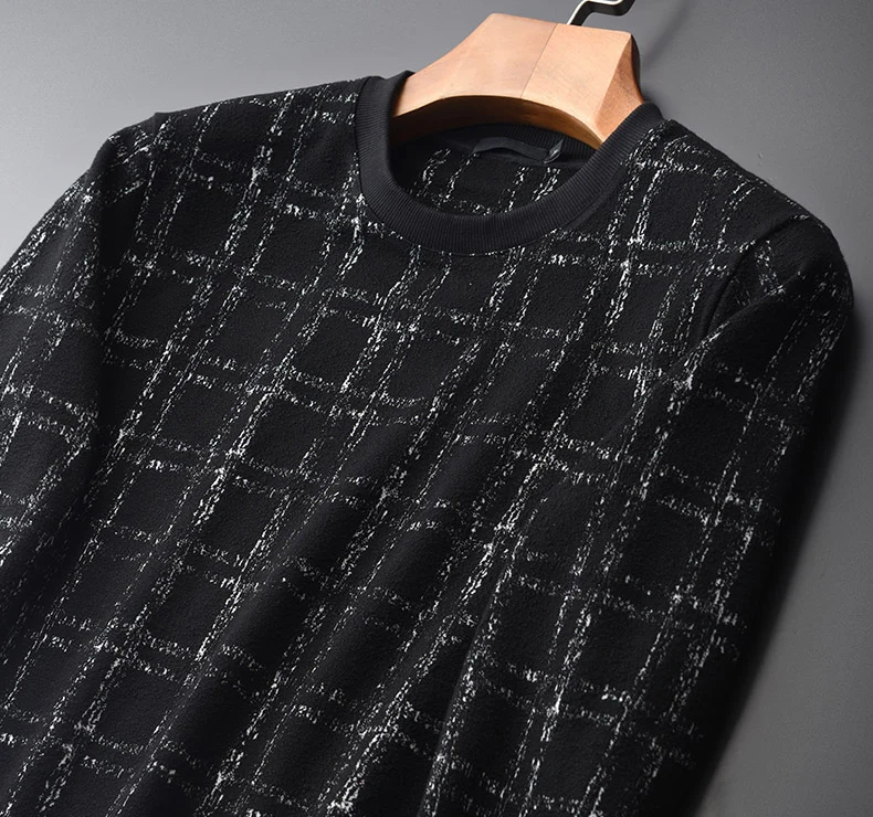 

Dyed Plaid Yarn Sweatshirts Men Luxury Round Collar Casual Sweatshirt Male Plus Size 4xl Fashion Slim Fit Mens Hoodies