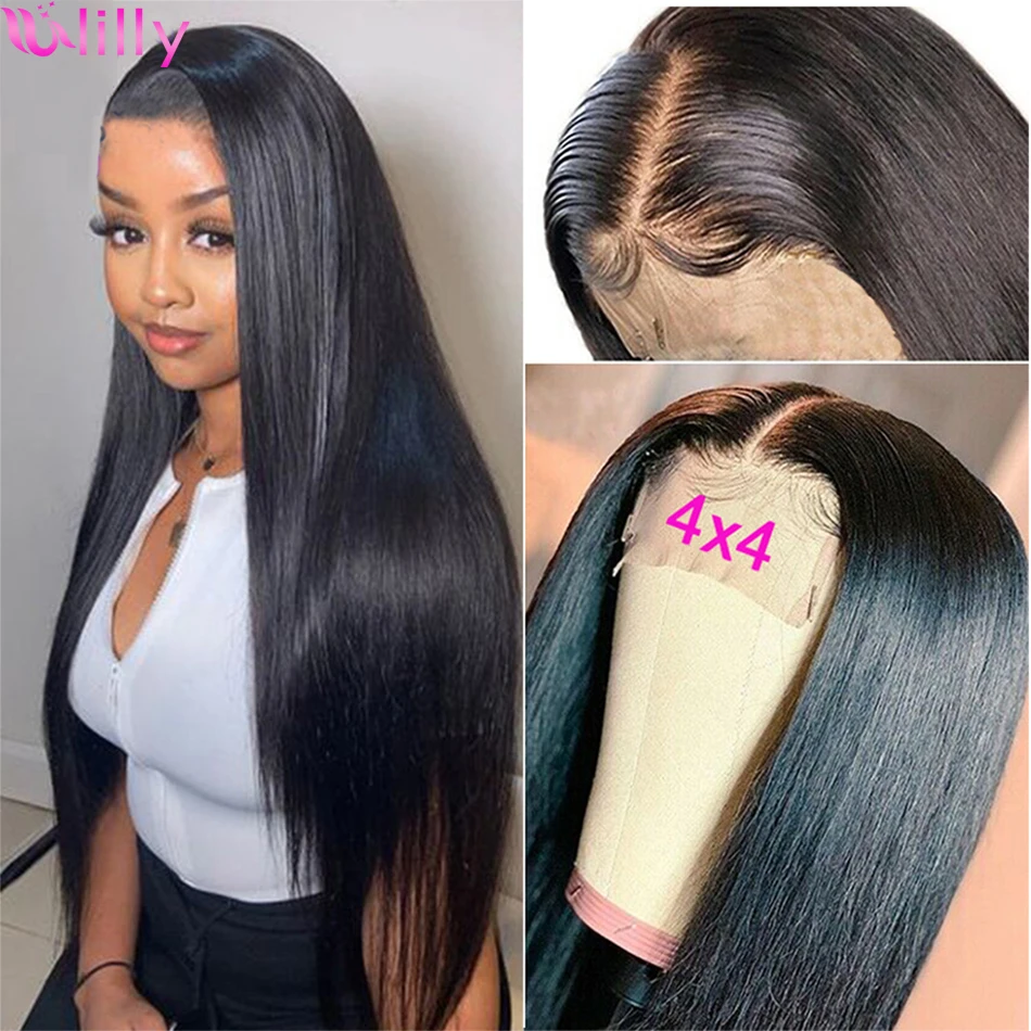 

10-30 Inch 4x4 Lace Closure Wig Bone Straight Swiss Lace Wig 150% Density Pre Plucked With Baby Hair Remy Human Hair Wigs