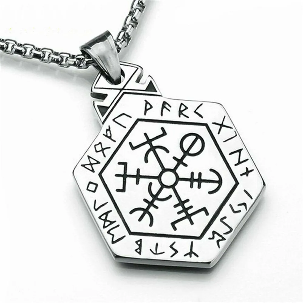 

Mens Viking Rune Vegvisir Compass Pirate Necklace Pendant Stainless Steel