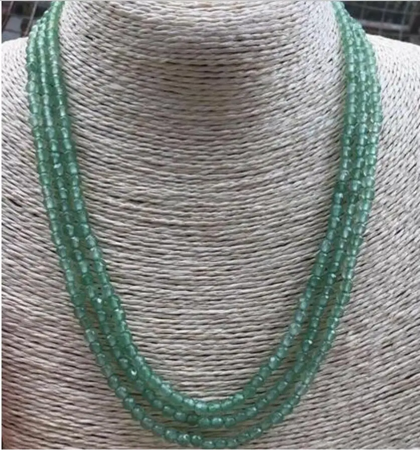 

Free Shipping 3 Row Faceted 4mm Dark Blue Sapphire Round Gemstone Beads Necklace