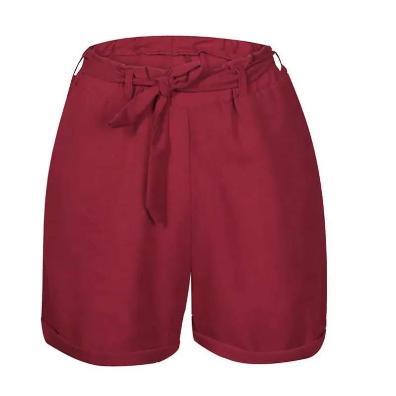 

2020 Summer Sexy Women Shorts Solid Color Mid-Waist Shorts Drawstring Design Straight Streetwear Casual Comfortable Shorts