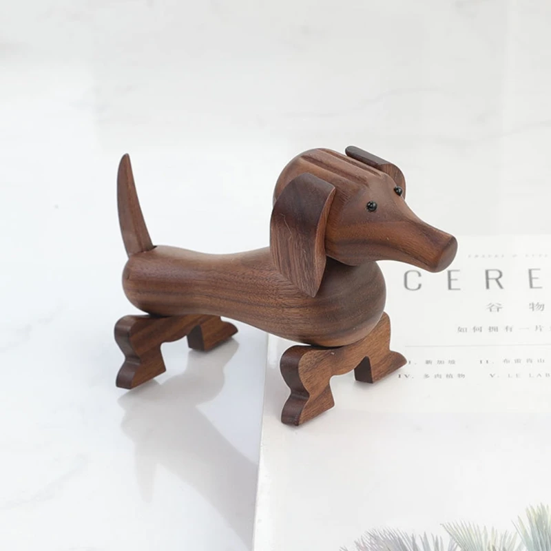 

Sausage Dog Puppy Figurines Craft Wooden Sculpture Desktop Table Ornament Home Office Decoration Car Accessories Birthday Gifts