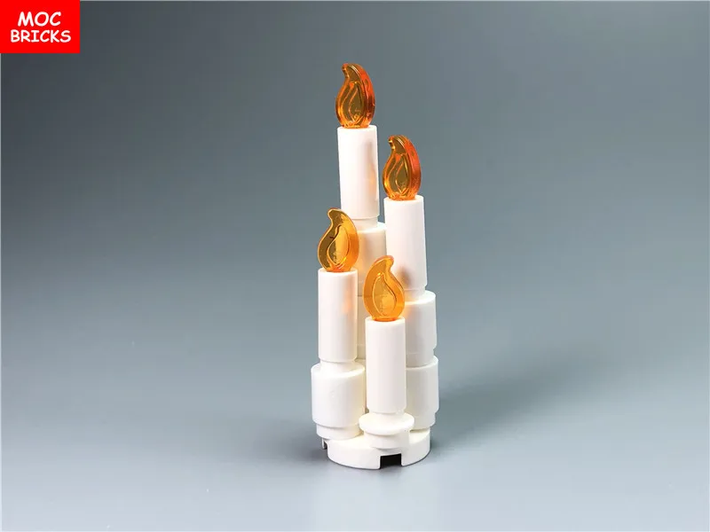 Кубики MOC белый золотой подсвечник свеча пламя подходит для строительных блоков