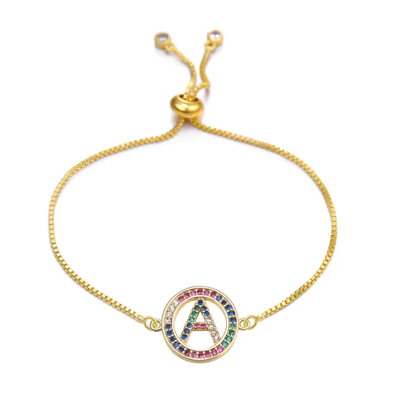 

SIPENGJEL Fashion Punk 26 Alphabet Letter Bracelet Rainbow Colorful Zircon A-z Adjustable Bracelets For Women Jewelry 2022