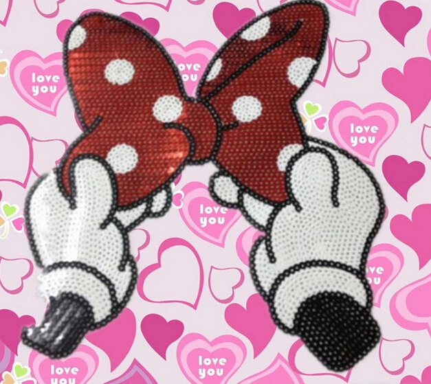 

DIY Patchwork Fabric Sequins Bowknot Patches Cartoon Bow Hand Pattern Embroidered Patches For Clothes Wedding Dress Clothing