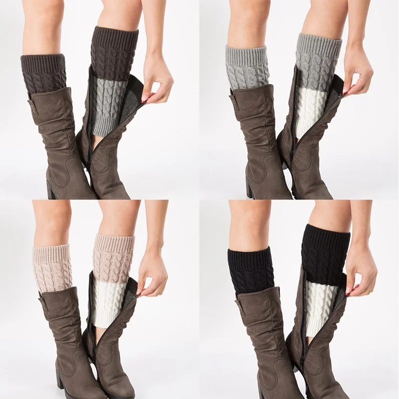 

Женские теплые ботинки, двойной цвет, вязаные теплые леггинсы