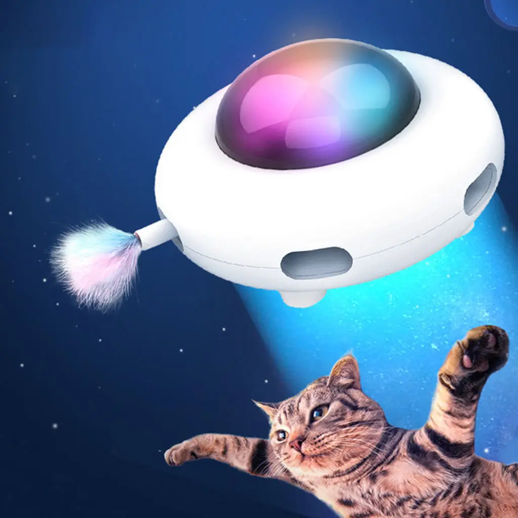 

Electric UFO Interactive Cat Toy Smart Teasing Game Turntable Automatic Turntable Cat Toy Feather 360° Rotatable Toy Randomly
