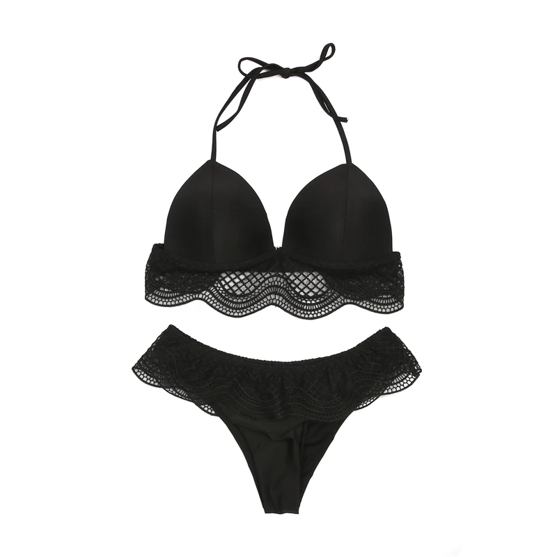 

Women Bikini Push Up Padded Swimsuit Lace Hollow Out High Waist Swimwear Female Brazilian Bathing Suit Summer Biquini