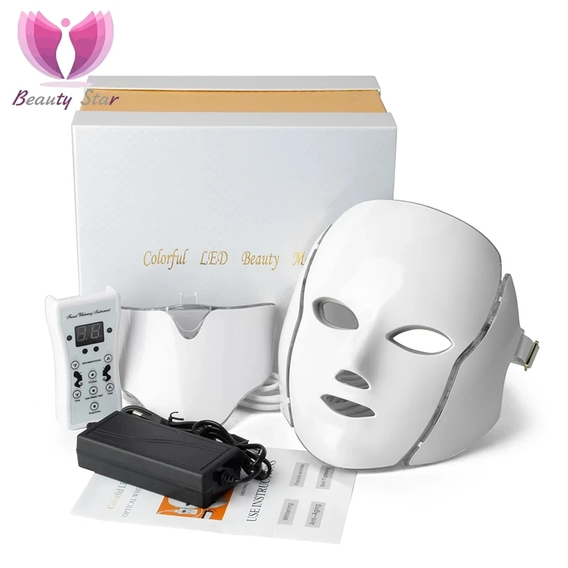 

7 Color LED Facial Neck Mask With EMS Microelectronics LED Photon Mask Wrinkle Acne Removal Skin Rejuvenation Face Beauty Spa