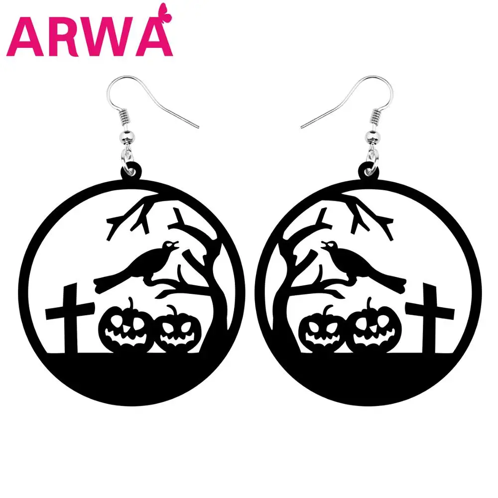 Акриловые большие круглые серьги ARWA в виде тыквы демона вороны Креста на