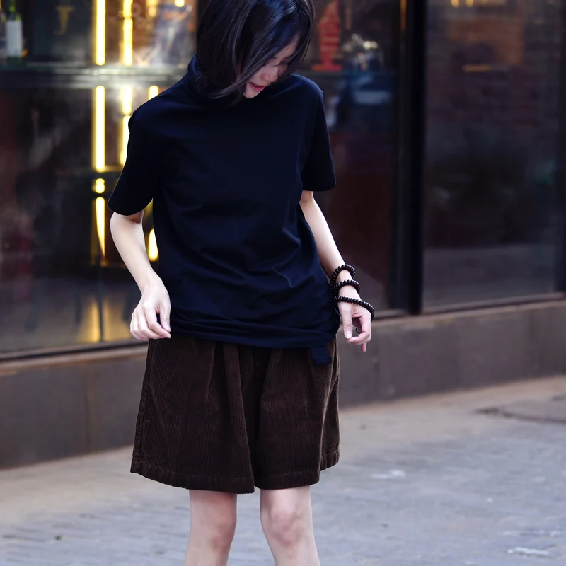 Женские однотонные футболки с коротким рукавом и высоким воротником MICOCO T191A |