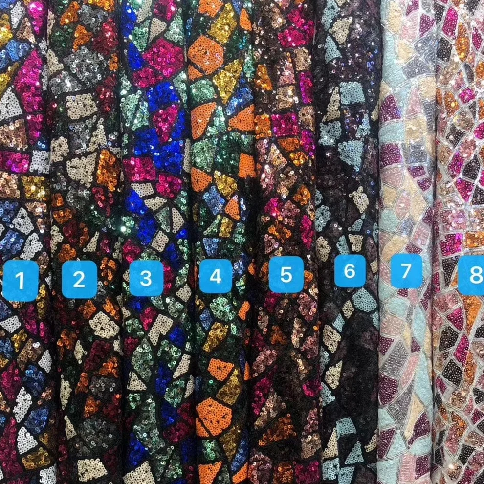 

Heavy industry multicolor sequined mesh fabric lace embroidery high-grade dress fabric Width 150cm
