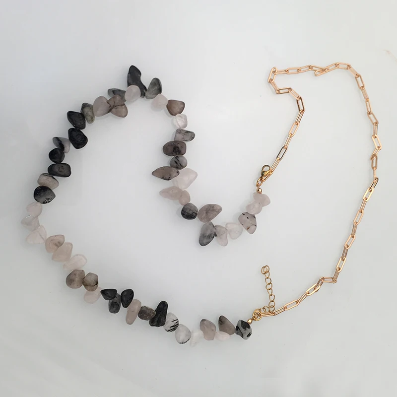 bohemian boho Vintage natural crystal stone beads Statement Gold Color Choker Metal Long Chain Necklace for Women Jewelry Gifts | Украшения