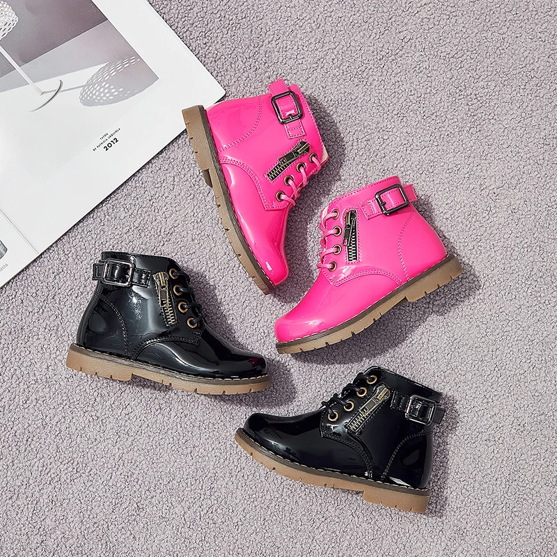 SandQ/детские ботинки Ботильоны на молнии для мальчиков Модная черная обувь с