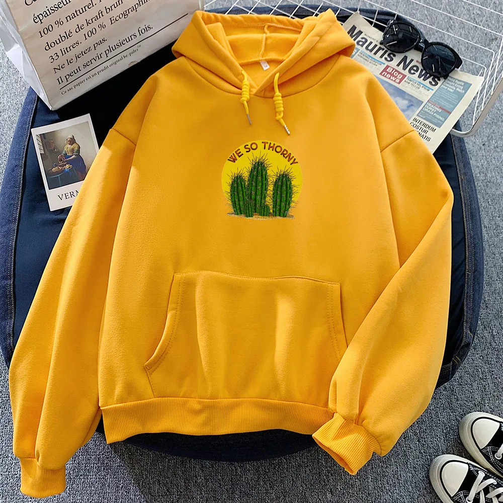 Hoodie Sweatshirt Cactus Print Sweatshirts Women Streetwear Jacket Harajuku Letter Hoodies Loose Fit Vintage Winter Sweetshirt