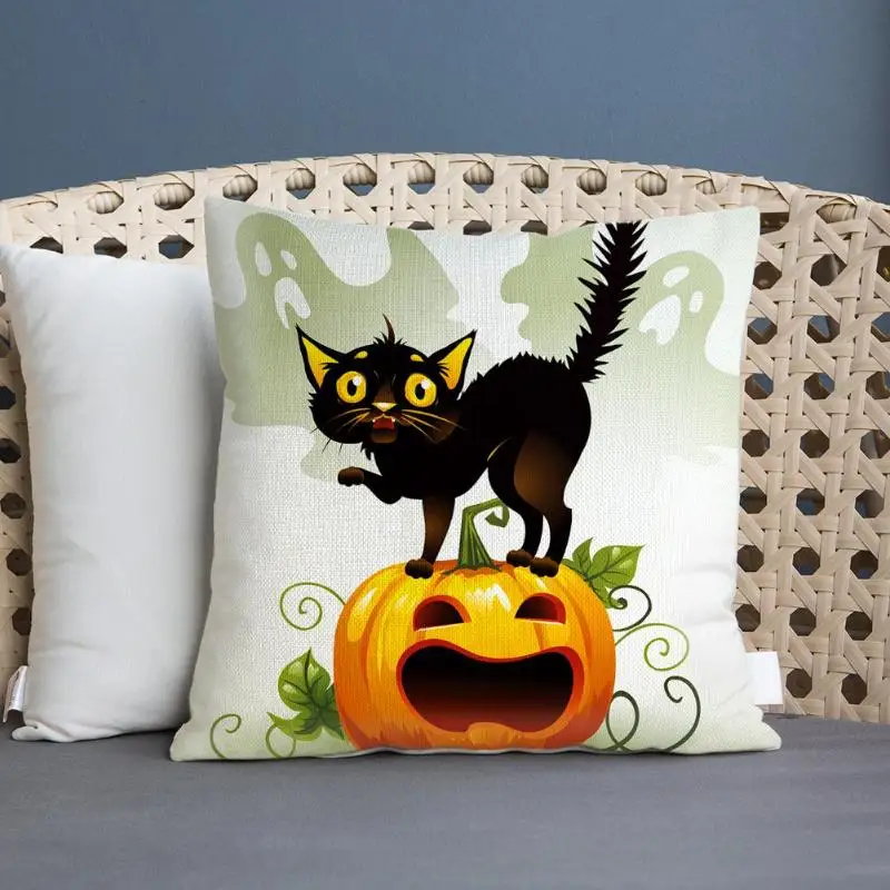 Originality Halloween Pumpkin Black Cat Pillowcase Sofa Decorative Cushion Cover Strong Practicability Easy to Clean Home Decor | Дом и сад