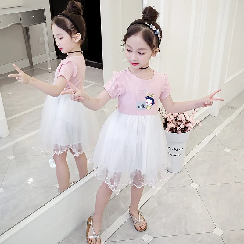 

2019 summer girls Princess Dress Birthday party fashion Embroidery Yarn skirt Wedding dress Cotton kid clothing toddler clothes