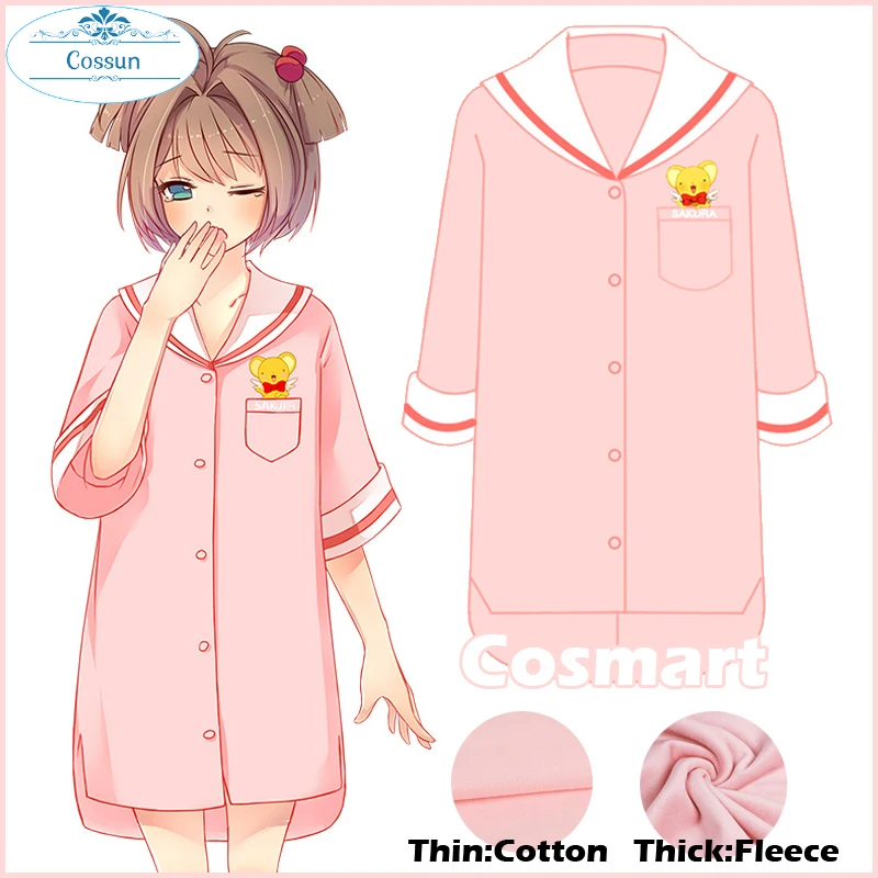 

[STOCK] Anime Card Capter Sakura Cotton Fleece Lolita Sleepwear Dress Sailor Collar Jacket New 2020