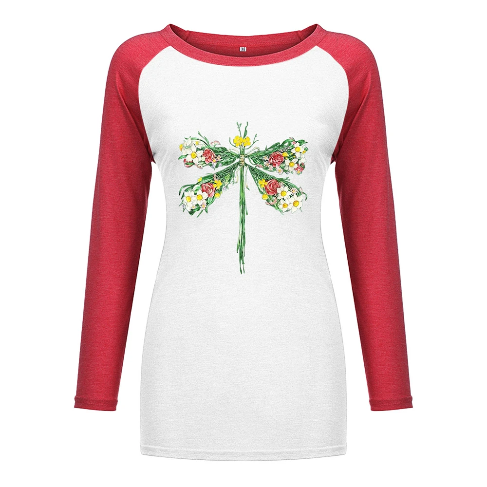 

T Shirt Women Dragonfly-Printed Graphic Tees Long Sleeve T-Shirt Casual Loose Crewneck Women Fashion Tops