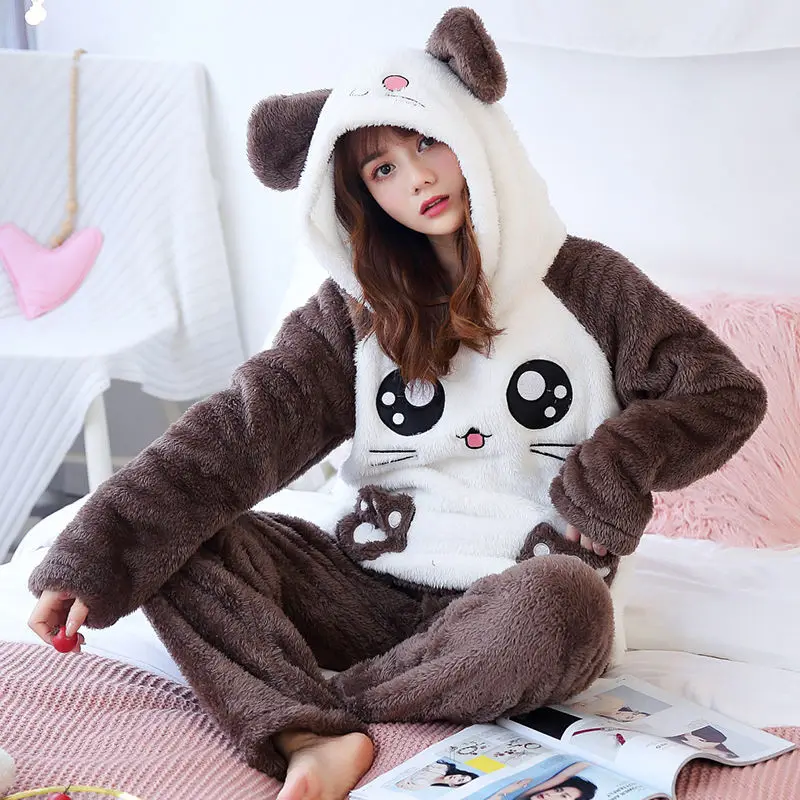 

Women Thick Warm Coral Velvet Pajamas Sets Girls Sleepwear Suit Winter Homewear Cartoon Pijama Mujer Soft Night Wear Pyjamas Set