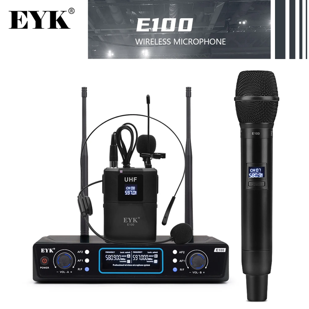 Беспроводная микрофонная система EYK E100 UHF ручная + корпус 500 900 мгц расстояние 60 м