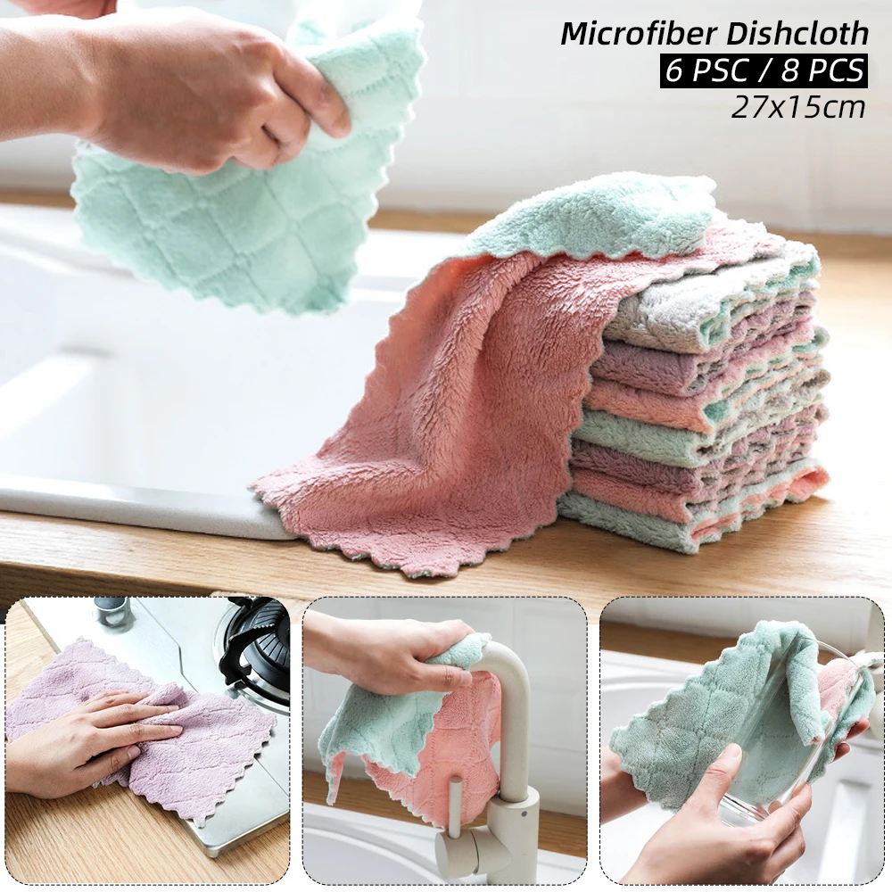 6/8 шт. Кухня Полотенца Абсорбирующая салфетка для мытья посуды толстый