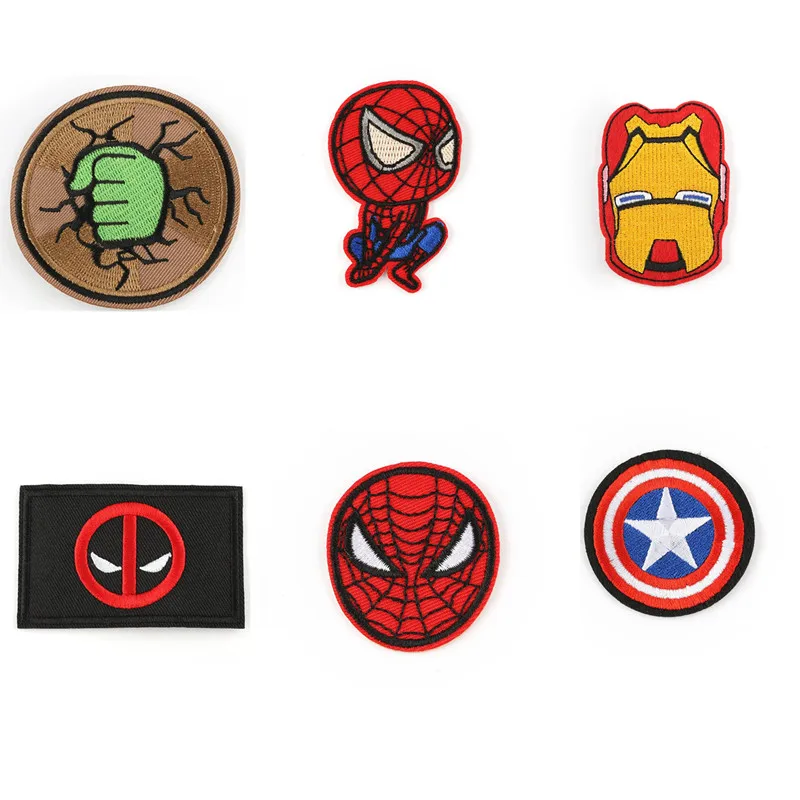 Parches de dibujos animados de Marvel, spiderman, hulk, Capitán América, apliques bordados para planchar, accesorios de tela, pegatina, ropa